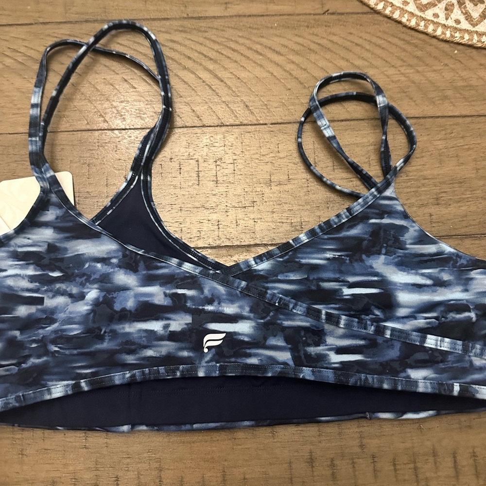 Fabletics Navy and White Patterned Sports Bra